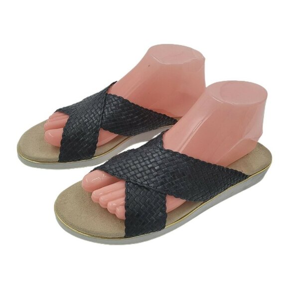 VANELi Womens Edyta Black Woven Slip On Sandals Flats Shoes Size 9 - Picture 1 of 10